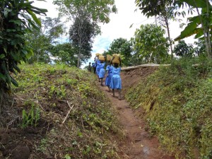 Mawanda village and their kids fetching water for the school